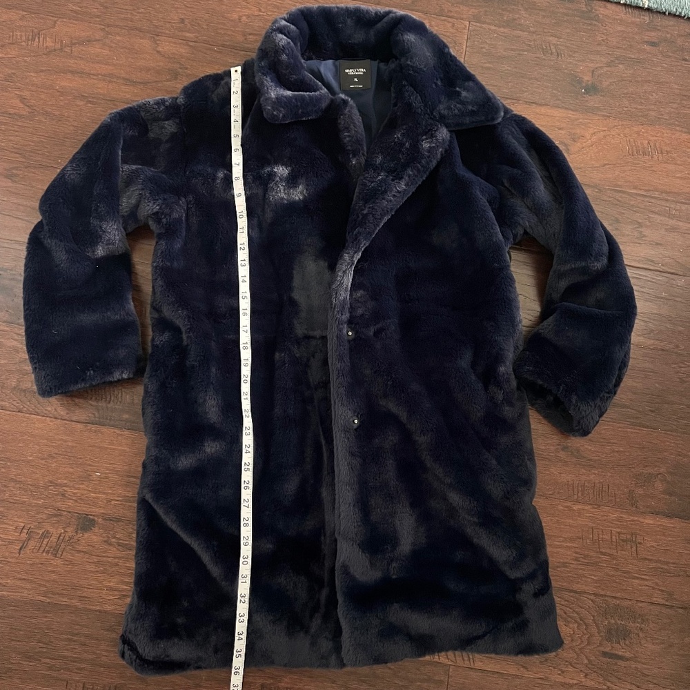 NWT Women's Simply Vera Vera Wang Blue Faux Fur Coat Size XL - Picture 11 of 15
